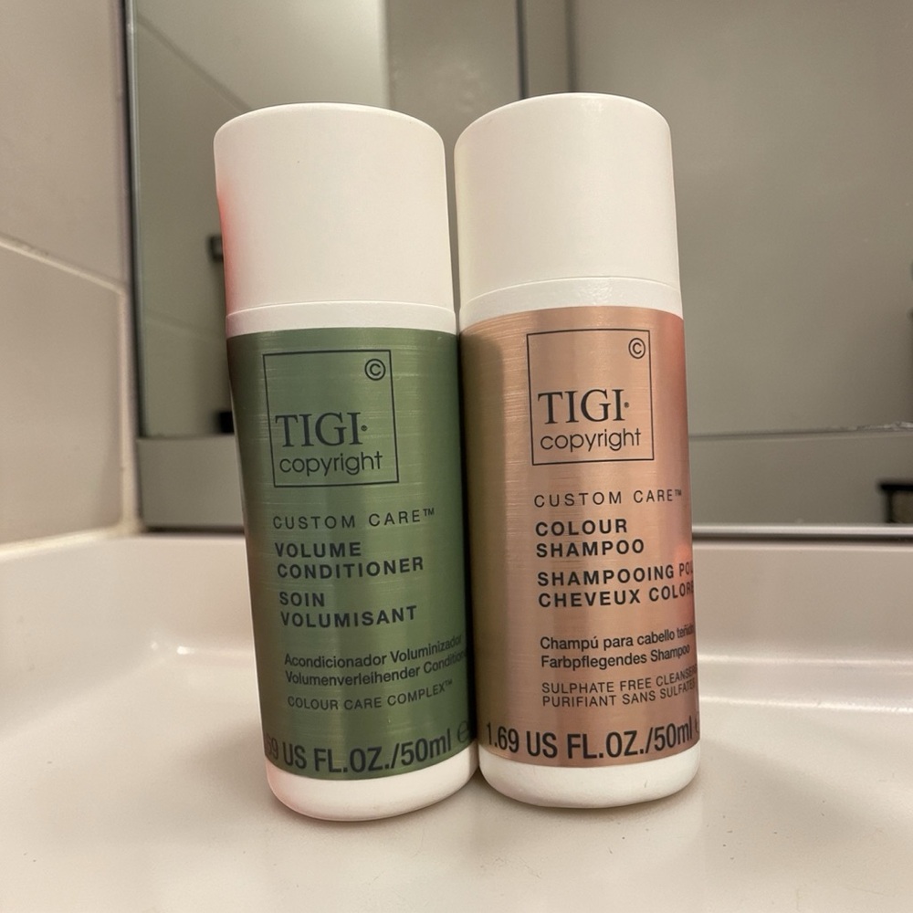 TIGI Colour Shampoo and Volume Conditioner - Green & Rose Gold Bottles